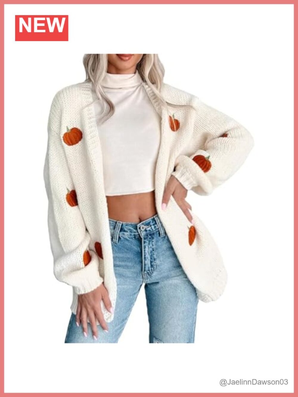 Pumpkin Knit Cardigan Open Front Long Sleeve Drop Shoulder Holiday Sweater
